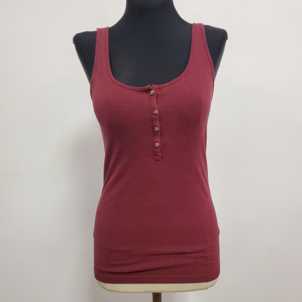 Old Navy Womens Y2K Ribbed Knit Henley Tank‎ Size S Maroon Preppy 90S Stretch